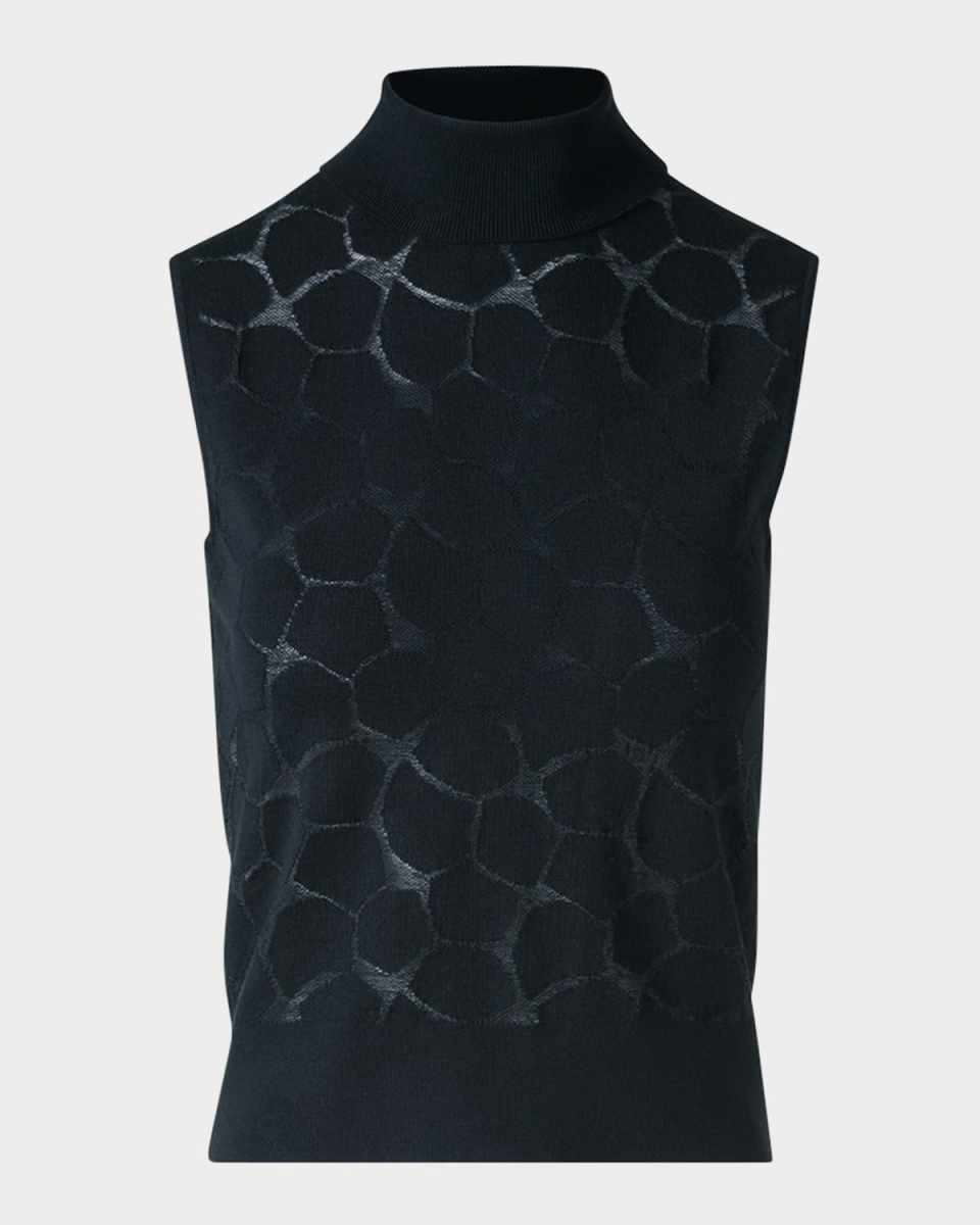 Broken Stone Jacquard Knit Sleeveless Turtleneck Sweater